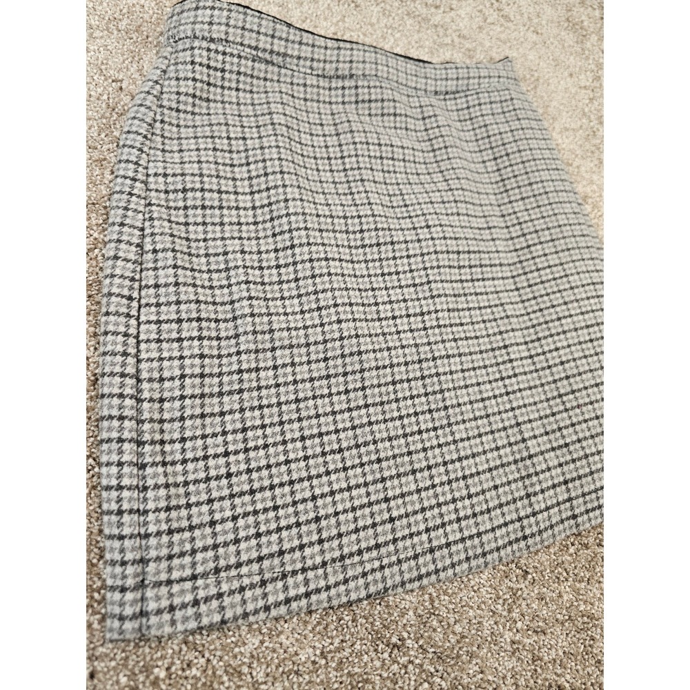 Abercrombie & Fitch Grey Houndstooth Wool Blend Mini Skirt Faux Wrap Small - Picture 2 of 9